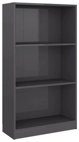vidaXL Βιβλιοθήκη με 3 Ράφια Γυαλ. Γκρι 60x24x109 εκ. Επεξεργ. Ξύλο