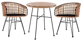 Σετ Κήπου Τραπεζαρία ALLEGRA C10474 3 τεμ Μπέζ - Μαύρο Wicker με Τραπέζι Φ70x74 εκ. & 2 Καρέκλες
