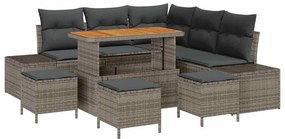vidaXL Σετ Καναπέ Κήπου με μαξιλάρι 9 pcs Γκρι Πολυ ράταν