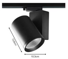 Σποτ τριφασικής ράγας LED 30W 3CCT με επιλογή εναλλαγής μοιρών σε μαύρη απόχρωση D:10,3cmX13,6cm ( T3-06500-Black)