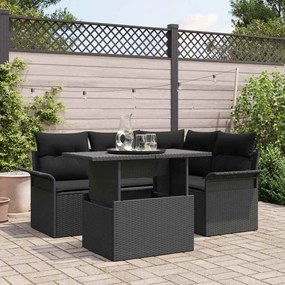 vidaXL Σετ Καναπέ Κήπου με μαξιλάρι 5 pcs Μαύρο Πολυ ράταν