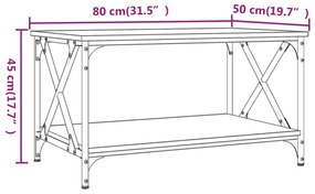 Τραπεζάκι Σαλονιού Καφέ Δρυς 80x50x45 εκ. Επεξ. Ξύλο + Σίδηρος - Καφέ