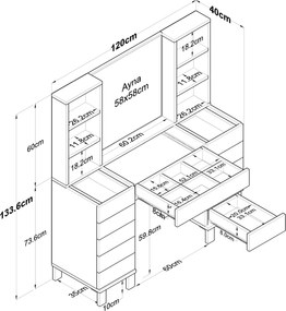 Τουαλέτα Μακιγιάζ Λευκό BRUSAL 120x40x133.8