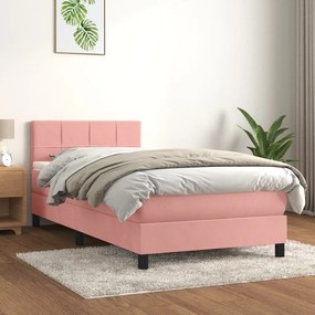 Κρεβάτι Boxspring με Στρώμα Ροζ 80 x 200 εκ. Βελούδινο - Ροζ