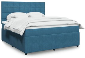 Κρεβάτι Boxspring με Στρώμα Σκούρο Μπλε 180x200 εκ. Βελούδινο - Μπλε