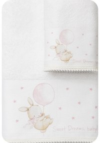 Σετ Πετσέτες Sweet Dreams Baby Λευκό/Ροζ 1x(30x50) + 1x(70x120) - Borea Home