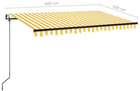 Τέντα Αυτόματη με LED &amp; Αισθ. Ανέμου Κίτρινο/Λευκό 400x350 εκ. - Κίτρινο