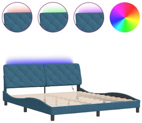 vidaXL Πλαίσιο Κρεβατιού με LED Μπλε 180x200 εκ. Βελούδινο