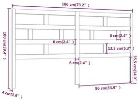 Κεφαλάρι κρεβατιού Γκρι 186x4x100 εκ. από Μασίφ Ξύλο Πεύκου - Γκρι