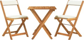 vidaXL Σετ Επίπλων Bistro Πτυσσόμενο 3 τεμ. Μασίφ Ακακία με Μαξιλάρια