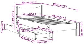 ΠΛΑΙΣΙΟ ΚΡΕΒΑΤΙΟΥ ΜΕ ΣΥΡΤΑΡΙΑ 75X190ΕΚ. ΜΑΣΙΦ ΠΕΥΚΟ 3301929