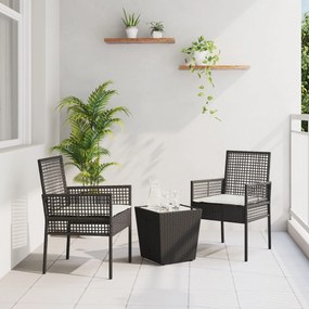 Σετ Bistro Κήπου 3 Τεμαχίων με Μαξιλάρια Μαύρο Πολυ Ράτανα