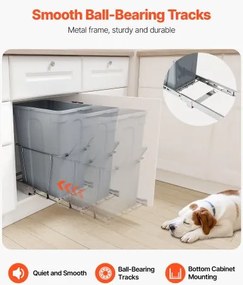 VEVOR Pullout Waste Container Under Cabinet Kitchen Garbage Bin Trash Can