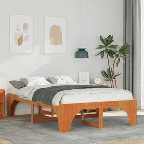 vidaXL Κρεβάτι δαπέδου Καφέ 140 x 190 cm Μασίφ ξύλο πεύκου