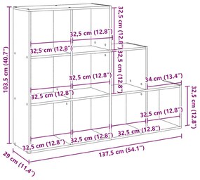 Βιβλιοθήκη/Διαχωρ. Χώρου 3 Επ. Γκρι 137,5x29x103,5 εκ. Επ. Ξύλο - Γκρι