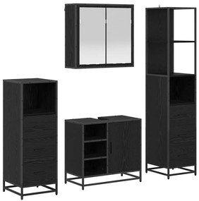 vidaXL Σετ Επίπλων Μπάνιου με ράφι 4 pcs Μαύρη Οξυά Επεξεργασμένο ξύλο