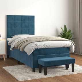 vidaXL Κρεβάτι Boxspring με Στρώμα Σκούρο Μπλε 100x200 εκ. Βελούδινο