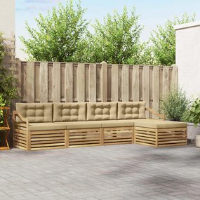 vidaXL Σειρά Καναπέ Εξωτερικού 5 pcs Λευκό και Μπεζ Πολυεστέρας