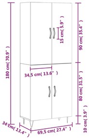 Ντουλάπι Γκρι Σκυροδέματος 69,5x34x180 εκ. Επεξεργασμένο Ξύλο - Γκρι