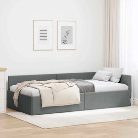 vidaXL Κρεβάτι Γωνίας Σκούρο γκρι 90 x 200 cm Ύφασμα και Έργο ξύλου