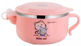 Μπωλ Φαγητού Με Καπάκι 450 ml Για Παιδιά 6μηνών+ Pink 1 τμχ Μέταλλο,Πλαστικό