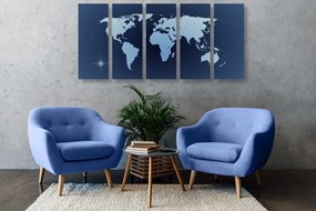 Χάρτης εικόνας του κόσμου με 5 μέρη σε αποχρώσεις του μπλε - 100x50