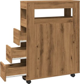 vidaXL Ντουλάπι Μπάνιου Στενό με Ροδάκια Αρτισιανή Δρυς Επεξ. Ξύλο