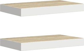vidaXL Ράφια Τοίχου 2 τεμ. Δρυς/Άσπρο 50x23,5x3,8 εκ. MDF