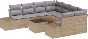 vidaXL Σετ Καναπέ Κήπου 9 pcs Μπεζ και Γκρι συνθετικό ρατάν