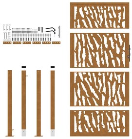 vidaXL Πύλη κήπου 105x180 cm από διαβρωμένο χάλυβα με σχέδιο ίχνος