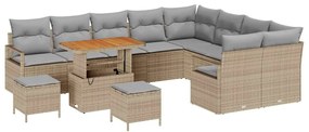 vidaXL Σετ Καναπέ Κήπου με μαξιλάρι 12 pcs Μπεζ Πολυ ράταν