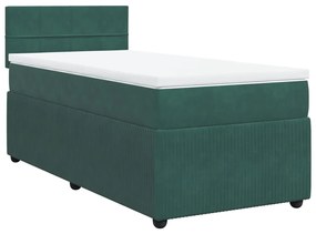 vidaXL Κρεβάτι Boxspring με Στρώμα Σκούρο Πράσινο 90x190 εκ. Βελούδινο