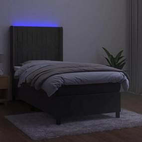 vidaXL Κρεβάτι Boxspring με Στρώμα & LED Σκ. Γκρι 80x200 εκ. Βελούδινο