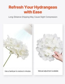 VEVOR 205 Pcs Artificial Silk Hydrangea Flowers 9.8 In Bouquet Arrangement White
