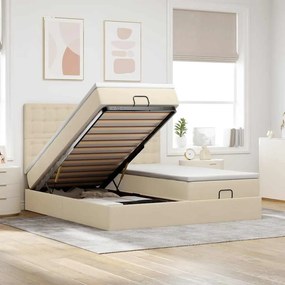 vidaXL Οθωμανικό κρεβάτι με στρώματα Κρέμα 180x200cm ύφασμα