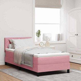 κρεβάτι Box Spring με στρώμα vidaXL Ροζ Μονό Βελούδινο
