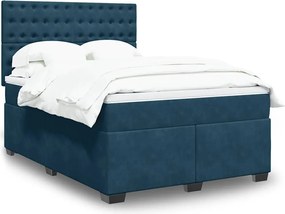 vidaXL Κρεβάτι Boxspring με Στρώμα Μπλε 140x200 εκ. Βελούδινο