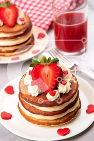 Σετ των 2 Intra Συλλεκτικό Ξύλινο Παζλ Plywood 4mm - Λαχταριστές τηγανίτες με φράουλες και σαντιγί Σε Ξύλινο Κουτί - Διαστάσεις: 10x10 cm – 25 κομμάτια