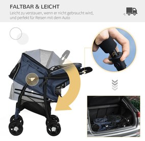 PawHut Καρότσι σκύλου, έως 10 kg, αναδιπλούμενο, καλάθι κάτω, μαξιλάρι, πλαϊνή τσέπη, 81 cm x 48 cm x 99 cm, Γκρι