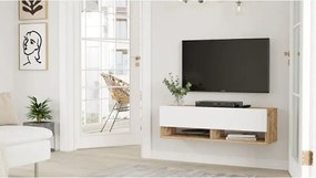 Stewehome Έπιπλο τηλεόρασης με ράφι και ντουλάπι από πεύκο και λευκό 100x31x29 cm