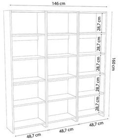 Βιβλιοθήκη Rabuku σε ανθρακί απόχρωση 146x22x123εκ