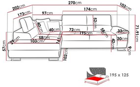 Γωνιακός Καναπές Comfivo 290, Λειτουργία ύπνου, Αποθηκευτικός χώρος, 270x202x71cm, 143 kg, Πόδια: Μέταλλο, Πλαστική ύλη | Epipla1.gr