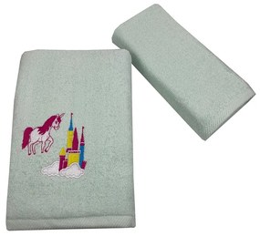 Πετσέτες Παιδικές Castle Unicorn (Σετ 2τμχ) Mint - Pink Astron Σετ Πετσέτες 65x135cm 100% Βαμβάκι
