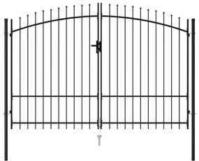 vidaXL Καγκελόπορτα Διπλή με Ακίδες Μαύρη 3 x 2 μ. Ατσάλινη