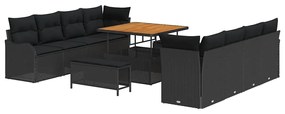 vidaXL Σετ Καναπέ Κήπου Ρυθμιζόμενο ύψος 11 pcs Μαύρο συνθετικό ρατάν