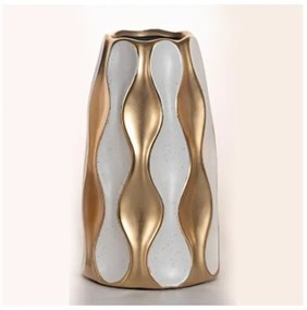 Βάζο Κεραμικό Λευκό &amp; Χρυσό 15x15x27cm 752-20066 Estheti-752-20066-Λευκό-Χρυσό 752-20066