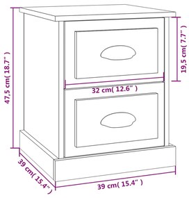 Κομοδίνο Γυαλ. Λευκό 39x39x47,5 εκ. από Επεξεργασμένο Ξύλο - Λευκό