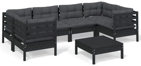 vidaXL Σαλόνι Κήπου Σετ 7 Τεμαχίων Μαύρο από Ξύλο Πεύκου με Μαξιλάρια