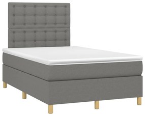 Κρεβάτι Boxspring με Στρώμα &amp; LED Σκ.Γκρι 120x200 εκ Υφασμάτινο - Γκρι