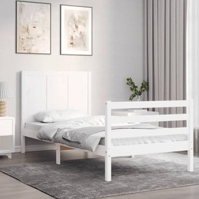 Πλαίσιο Κρεβατιού με Κεφαλάρι Λευκό Μασίφ Ξύλο Small Single - Λευκό